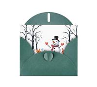 YYHWHJDE - Biglietto di auguri verde scuro con immagine del piccolo pupazzo di neve e piccoli animali, perfetto per San Valentino, anniversario di matrimonio e inviti per feste