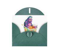 YYHWHJDE Biglietto di auguri verde scuro con mostro in un carrello, per Natale, compleanno dei bambini, San Valentino e invito per feste