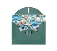 YYHWHJDE Biglietto di auguri verde scuro con oceano, mare, spiaggia, conchiglie, stelle marine, motivo blu per Natale, compleanno dei bambini, San Valentino e invito per feste