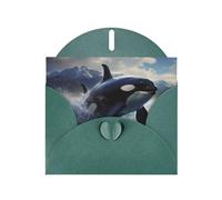 YYHWHJDE Biglietto di auguri verde scuro con orca killer whale, per feste di compleanno e inviti