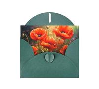 YYHWHJDE Biglietto di auguri verde scuro con papaveri in fiore per inviti festivi per feste di compleanno