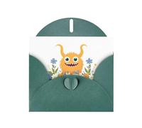 YYHWHJDE Biglietto di auguri verde scuro con piccolo mostro nei fiori, per Natale, compleanno dei bambini, San Valentino e invito a una festa