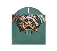 YYHWHJDE Biglietto di auguri verde scuro con stampe di ingranaggi steampunk per Natale, compleanno dei bambini, San Valentino e invito per feste