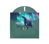 YYHWHJDE Biglietto di auguri verde scuro con stampe di orso polare dell'aurora boreale per Natale, compleanno dei bambini, San Valentino e invito a feste
