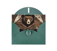 YYHWHJDE Biglietto di auguri verde scuro con stampe rustiche di orso per Natale, compleanno dei bambini, San Valentino e invito per feste