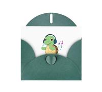 YYHWHJDE Biglietto di auguri verde scuro con tartaruga che ascolta la musica, motivo per feste di compleanno