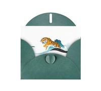 YYHWHJDE - Biglietto di auguri verde scuro con tigre al galoppo tra le onde, perfetto per San Valentino, anniversario di matrimonio e inviti per feste