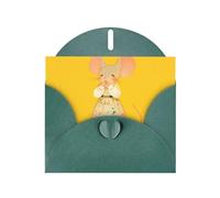 YYHWHJDE Biglietto di auguri verde scuro con topolino timido per inviti per feste di compleanno