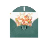 YYHWHJDE Biglietto di auguri verde scuro con zucchero in guscio di cocco e coniglio bianco modello per festa di compleanno festivo invito