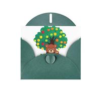 YYHWHJDE Biglietto di auguri verde scuro Little brown bear under the fruit tree Pattern per Natale, compleanno dei bambini, San Valentino e invito per feste
