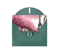 YYHWHJDE Biglietto di auguri verde scuro Parigi Street Torre Eiffel rosa motivo floreale per festa di compleanno invito festivo