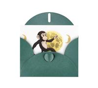 YYHWHJDE Biglietto di auguri verde scuro The Monkey Who Stole the Moon Pattern per Natale, compleanno dei bambini, San Valentino e invito per feste