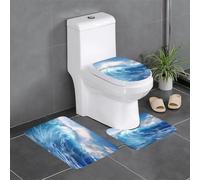 YYHWHJDE Blue Ocean Waves Picture Anti slip floor mat set tre pezzi tappeto bagno antiscivolo durevole