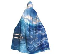 YYHWHJDE Blue Ocean Waves Prints Adult Hooded Cloak è un poncho con cappuccio super grande, comodo e resistente per Halloween