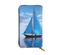 YYHWHJDE Blue Sailboat - Portafoglio lungo in pelle di qualità con immagine di barca a vela, progettato per ragazze e donne alla moda, elegante, 19 x 10,5 cm, Nero , Taglia unica