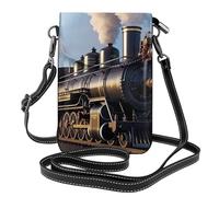 YYHWHJDE Borsa a tracolla in pelle piccola per telefono cellulare, 19,6 x 12,4 cm, motivo locomotiva a vapore per passeggiate, campeggio, shopping, viaggi e uso all'aperto