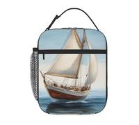 YYHWHJDE Borsa termica portatile per il pranzo, con barca a vela alla deriva sul mare, riutilizzabile, durevole, per uomini e donne