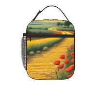 YYHWHJDE Borsa termica portatile per il pranzo con papaveri e campo di mattoni gialli con motivo stradale riutilizzabile borsa per il pranzo durevole per uomini e donne facile da trasportare