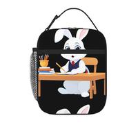 YYHWHJDE Borsa termica portatile per il pranzo, motivo: coniglietto bianco che fa i compiti, riutilizzabile, durevole, per uomini e donne, facile da trasportare