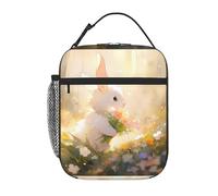 YYHWHJDE Borsa termica portatile per il pranzo, motivo: coniglietto bianco in giardino, riutilizzabile, durevole, per uomini e donne, facile da trasportare