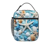 YYHWHJDE Borsa termica portatile per il pranzo, motivo: oceano, mare, spiaggia, conchiglie, stella marina, motivo blu, riutilizzabile, durevole, per uomini e donne