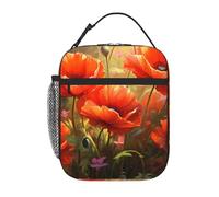 YYHWHJDE Borsa termica portatile per il pranzo, motivo papaveri in fiore, riutilizzabile, durevole, per uomini e donne, facile da trasportare