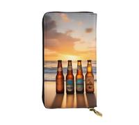 YYHWHJDE Bottiglie Birra Spiaggia Tramonto Tempo Immagine Pelle Lunga Pochette Portafoglio Progettato per Ragazze e Donne Alla Moda Elegante 19 x 10.5 cm, Nero , Taglia unica