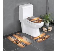 YYHWHJDE Bottiglie Birra Spiaggia Tramonto Tempo Modello Antiscivolo Tappetino Set Tre Pezzi Bagno Tappeto Antiscivolo Durevole