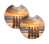 Yyhwhjde Bottiglie di birra spiaggia tramonto tempo stampato interno auto portabicchieri Pad 2 pz impermeabile e veloce per auto, camion, SUV e navi