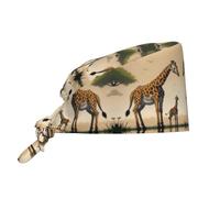 YYHWHJDE Bouffant - Cuffia chirurgica regolabile con stampa giraffa madre e bambino, per uomini e donne, colore: nero, Nero , Taglia unica