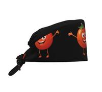 YYHWHJDE Bouffant Scrub Caps Happy Little Tomato Prints - Cuffia chirurgica regolabile per uomini e donne, nero