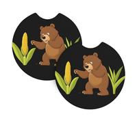 Yyhwhjde Brown Bear Picking Corn stampato interno auto portabicchieri Pad 2 pz impermeabile e veloce per auto, camion, SUV e navi