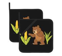 YYHWHJDE Brown Bear Picking Corn stampato quadrato isolato 2 pezzi con una comoda corda laterale per appendere facilmente