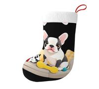 YYHWHJDE Bulldog francese e giocattoli sul divano Modello Calzini di Natale Calza Festival Grande Capacità Stampato Calzini Decorazione