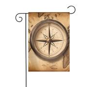 YYHWHJDE Bussola e Vecchio Mappa Del Mondo Modello Giardino Bandiera Esterna Cortile Decorazione Doppio Lato 30,5 x 45,7 cm