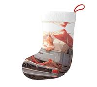 Yyhwhjde Calzini decorativi natalizi con immagine di un gatto arancione che ha una cavalcata per riempire piccoli regali come caramelle e piccoli giocattoli