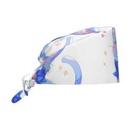 YYHWHJDE Cappellino da lavoro per la pulizia, motivo: gattino blu, con campane stampate, per donne e uomini, regolabile, traspirante