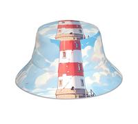 YYHWHJDE Cappello alla pescatora riflettente con motivo faro sulla costa, unisex, unisex, pieghevole, reversibile, protezione solare, copricapo nero