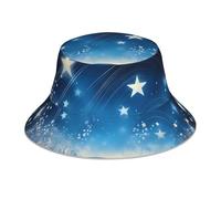 YYHWHJDE Cappello alla pescatora riflettente con stampa blu stellata, pieghevole, reversibile, per viaggi, campeggio e attività all'aperto