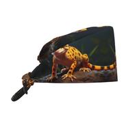YYHWHJDE Cappello da lavoro per la pulizia, cappello da chef leopardato con piccolo geco, per donne e uomini, regolabile, traspirante, nero