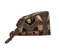 YYHWHJDE Cappello da lavoro per la pulizia, stile rustico, con orso, stampato, per donne e uomini, regolabile, traspirante, nero