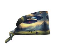 YYHWHJDE Cappello da lavoro per pulizia UFO Landing stampato cappello da chef per donne e uomini, regolabile, traspirante, nero