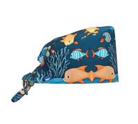 YYHWHJDE Cappello da lavoro traspirante blu subacqueo World of Fish Prints Premium pelle di pesca velluto regolabile, morbido, versatile