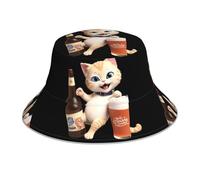 YYHWHJDE Cappello da pescatore riflettente con gattino ubriaco, da uomo e da donna, casual, per attività all'aperto, colore nero