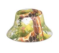 YYHWHJDE Cappello da pescatore riflettente con motivo giraffa che mangia erba per unisex uomo donna pieghevole reversibile protezione solare copricapo nero