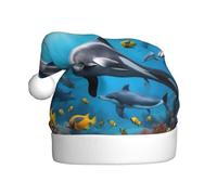 YYHWHJDE Cappello di Natale con stampa di delfi di pesce del mondo subacqueo durevole per adulti per Halloween, Natale, Capodanno
