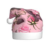 YYHWHJDE Cappello di Natale con stampa di rose rosa per adulti, un regalo divertente e durevole per uomini e donne