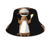 YYHWHJDE Capybara Cooking Pattern Reflective Bucket Hat Uomo e Donna Casual Outdoor Nero