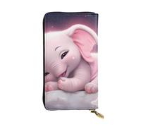 YYHWHJDE Carino Baby Elephant Sleeping Pink Moon Picture Quality Leather Long Clutch Portafoglio Progettato per Ragazze e Donne Alla Moda Elegante 19 x 10,5 cm, Nero , Taglia unica