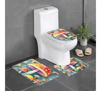 YYHWHJDE Carino funghi colorati Immagine Anti antiscivolo tappetino tre pezzi set bagno tappeto antiscivolo durevole